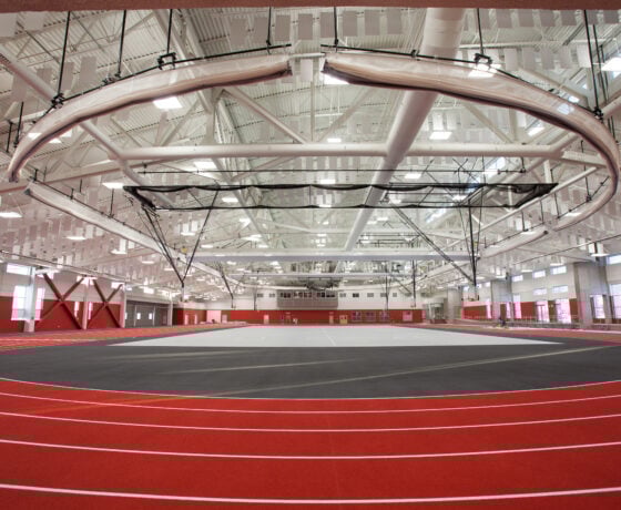 The main floor of Western's new Field House includes a high-tech indoor running track, basketball courts and more.