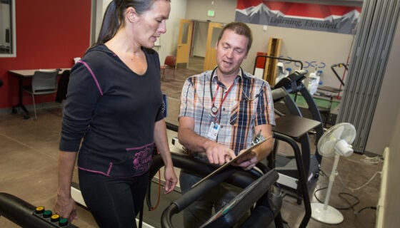 Dr. Lance Dalleck tests junior Alex Lambro on a treadmill in Western's HAPLab.