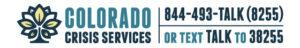 Colorado Crisis Services logo and contact info