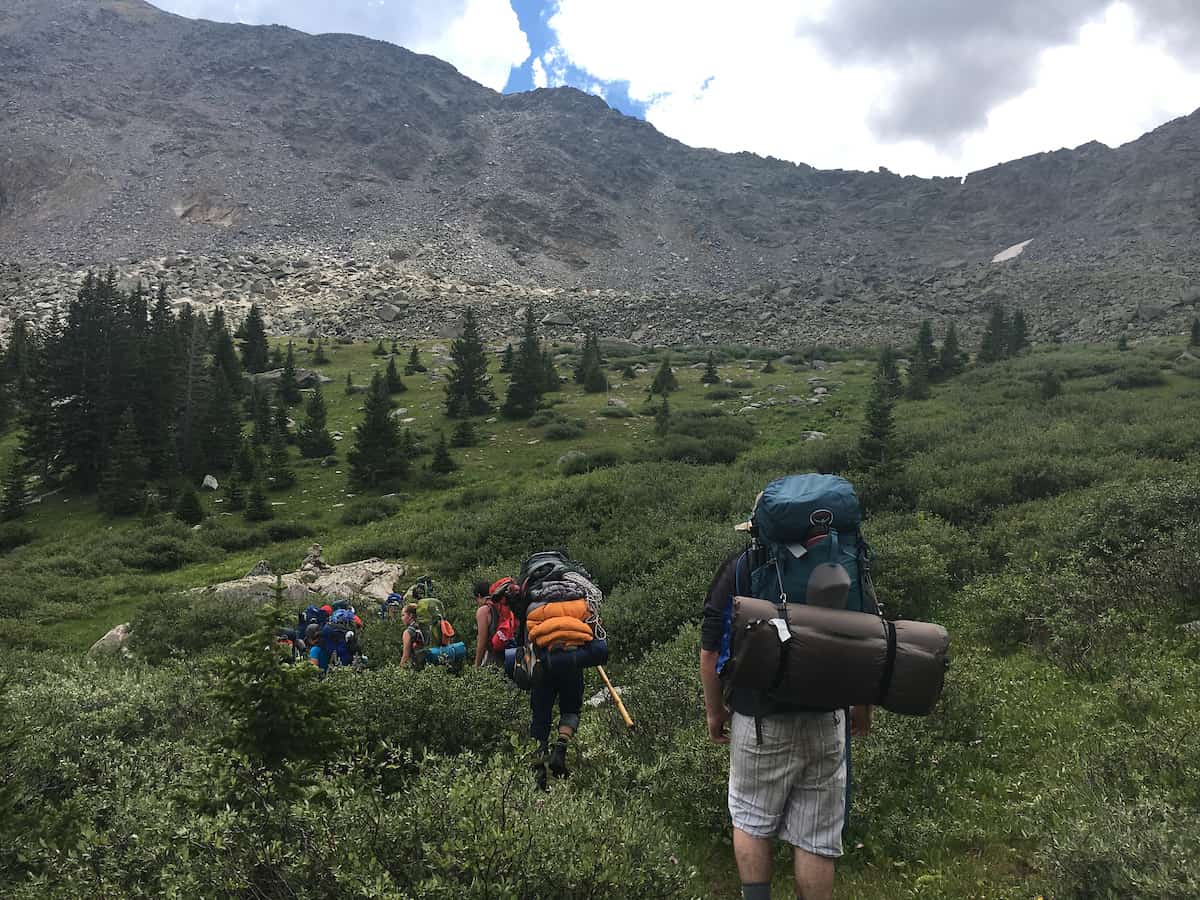 Students hike above tree line