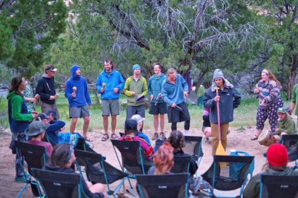 students and alumni gathering for outdoors course