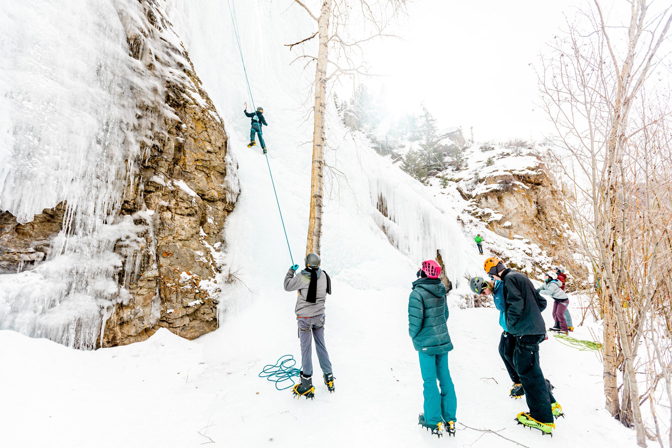 A group of students on an ice climbing trip