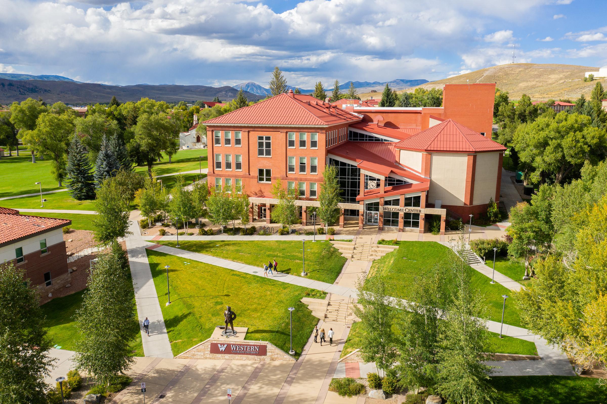 Aerial view of Taylor Hall on a summer day
