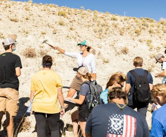 Western Students look a various different rocks while participating in one of Professor Petries Classes.
