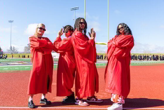 Students strike a pose at the 2025 Commencement.
