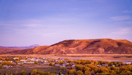 W Mountain and the town of Gunnison photographed just after sunset on a fall evening.