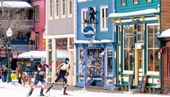 A Western nordic athlete races in the Alley Loop in Crested Butte.