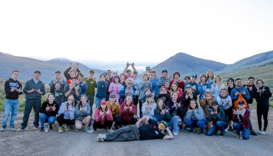 A group photo of deposited students after the sunset hike during Summit Western.