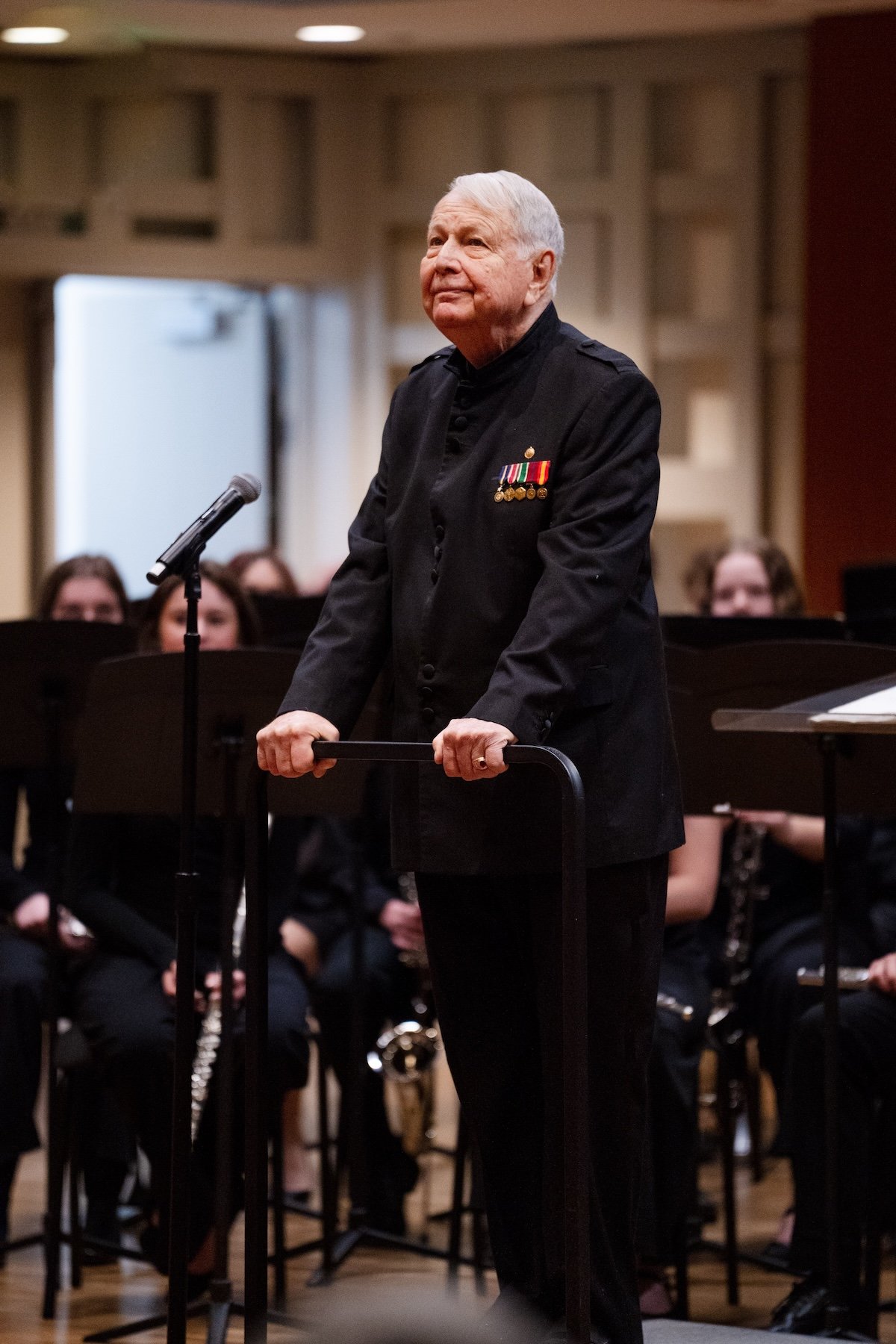 Colonel John Bourgeois directs the honor band.