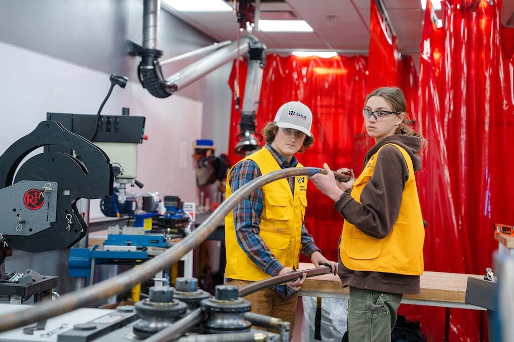 Mechanical Engineering students create a rail for Rail Jam in the Maker Space in the Rady Building.