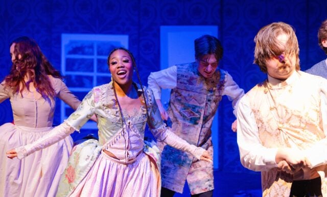 Western Theatre company performs a dance during the dress rehearsal for Tartuffe.