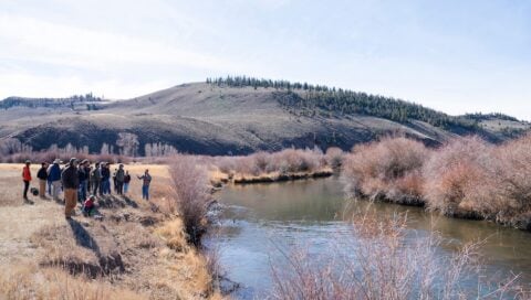 MEM alum, Brenan Bloyd, leads a stream resoration workshop next to Tomichi Creek on the Coldharbour ranch for the Headwaters 2025 Conference.