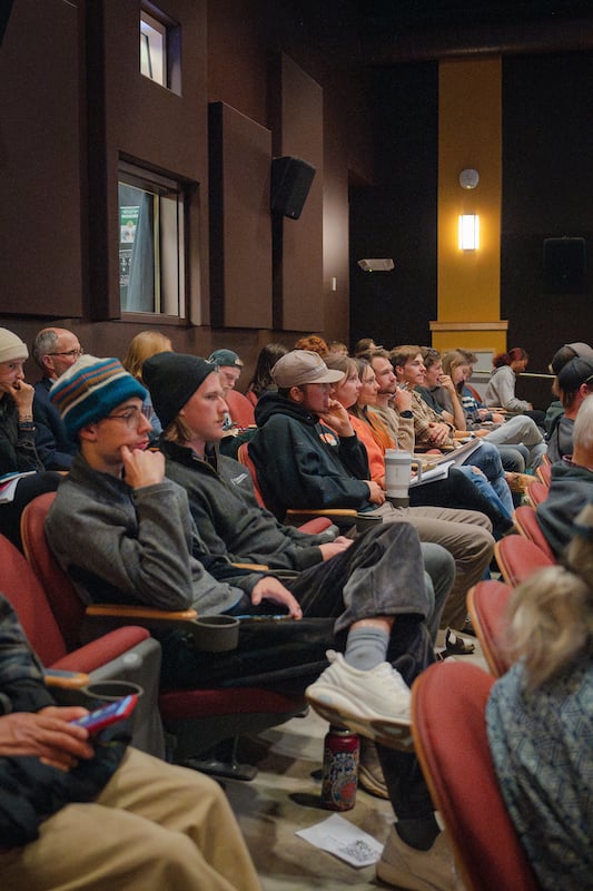 Students in crowd listening to Robert Sakata's presentation in the University Center's Theater