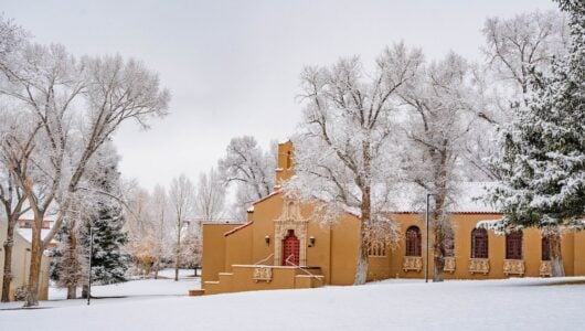 The Library and Taylor Lawn covered in snow after the first storm of the season.