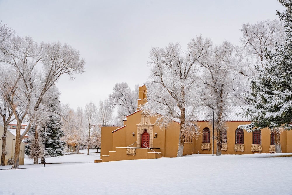 The Library and Taylor Lawn covered in snow after the first storm of the season.