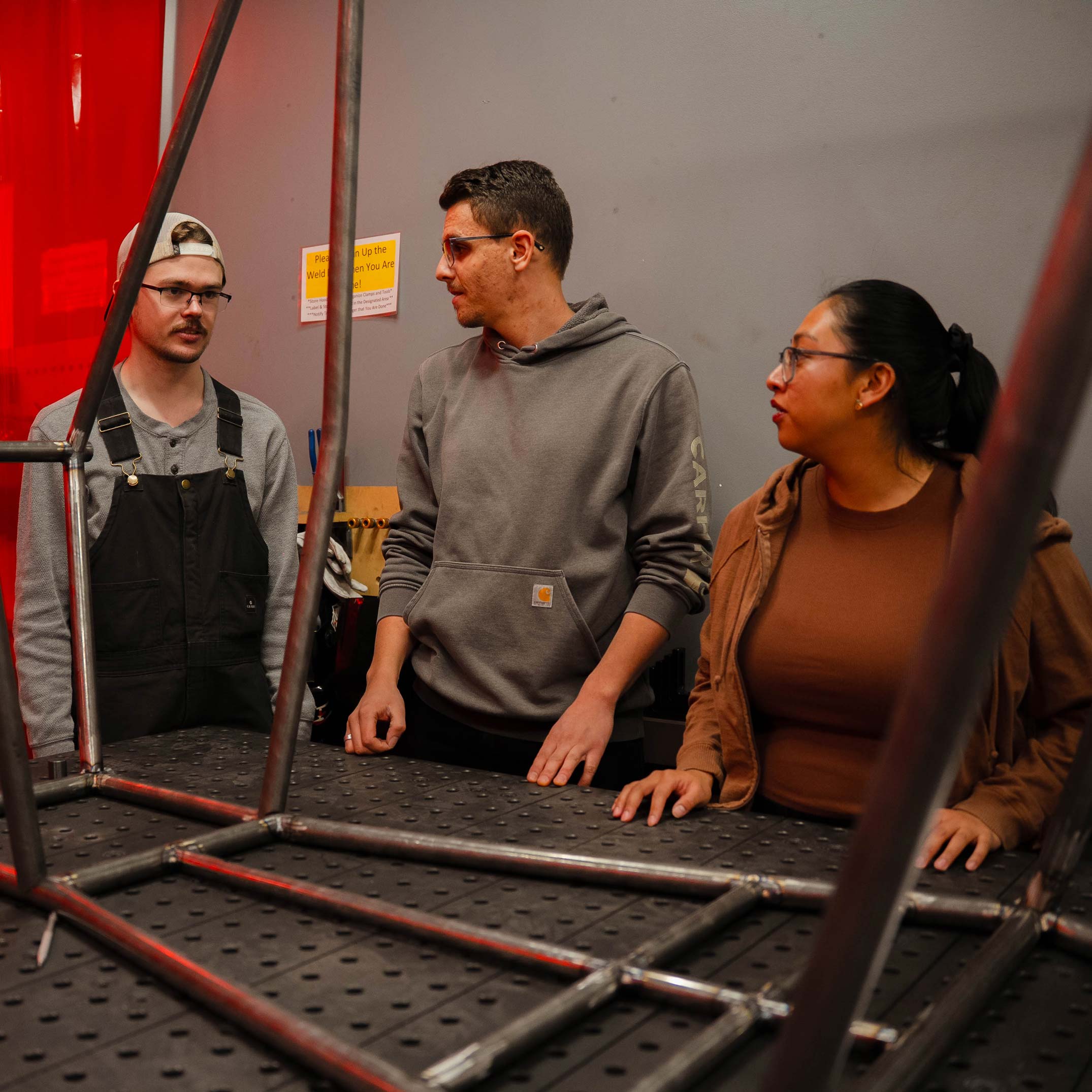 Engineering team reviewing their current progress on their prototype.