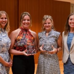 Dr. Kate Clark, Natalie Pax, Autumn Rosengren, and Mandi Leigh pose for a group photo at the 2026 Distinguished Achievement in Graduate Studies ceremony.
