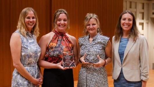 Dr. Kate Clark, Natalie Pax, Autumn Rosengren, and Mandi Leigh pose for a group photo at the 2026 Distinguished Achievement in Graduate Studies ceremony.