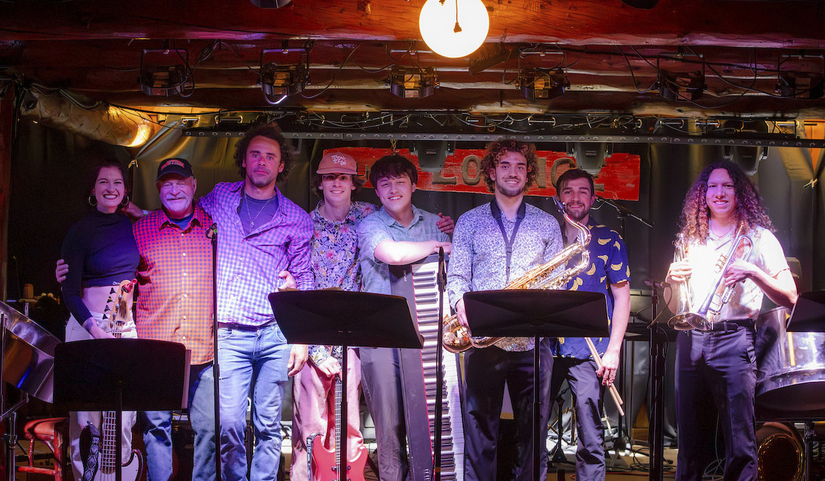 Group photo of the Western Jazz Band after a performance at The Almont.
