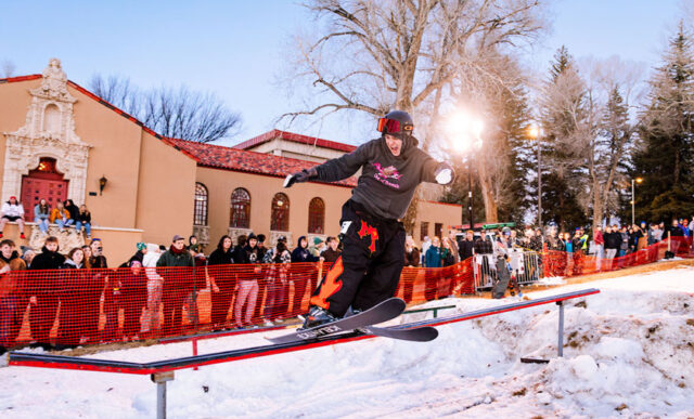 A Rail Jam participant rides a rail on Taylor Lawn, 2025