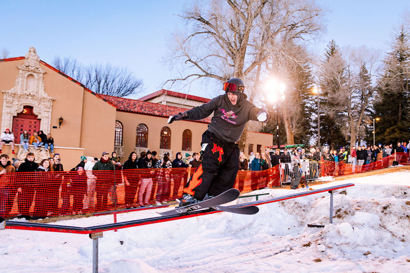 A Rail Jam participant rides a rail on Taylor Lawn, 2025