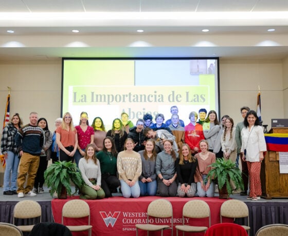 A group photo of the student presenters and audience from the first hour of the Hispanic & Latin American Topics Conference.