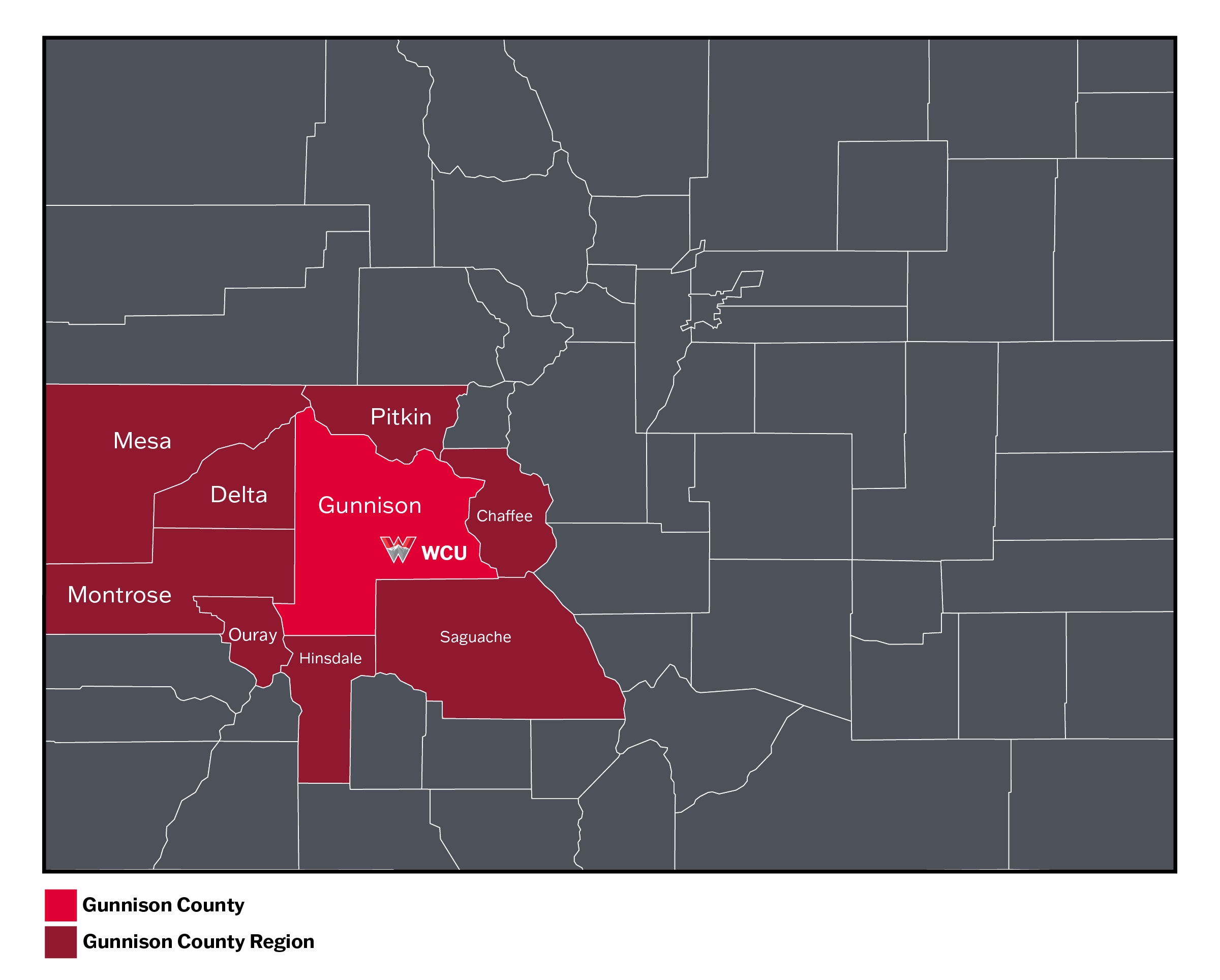 The counties of Gunnison Region, Colorado are highlighted on a map.