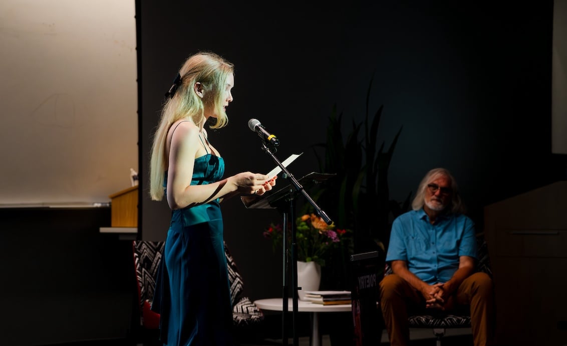Poetry student Blaise Vance presents her poetry thesis at the 2025 GPCW summer residency.