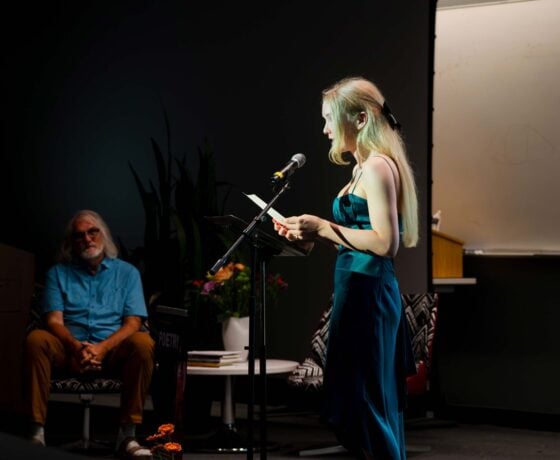 Poetry student Blaise Vance presents her poetry thesis at the 2025 GPCW summer residency.