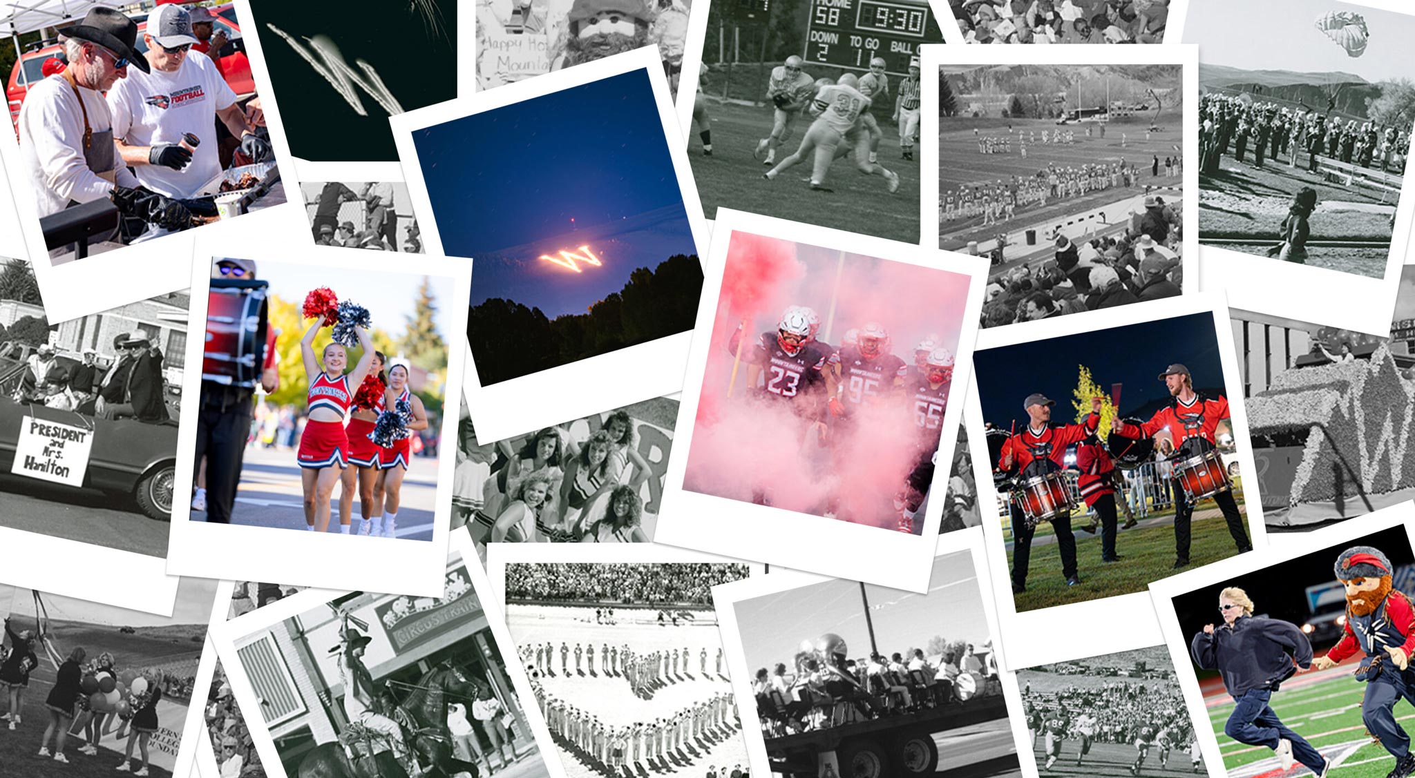 A collage of homecoming photos from the 1950's to present day.