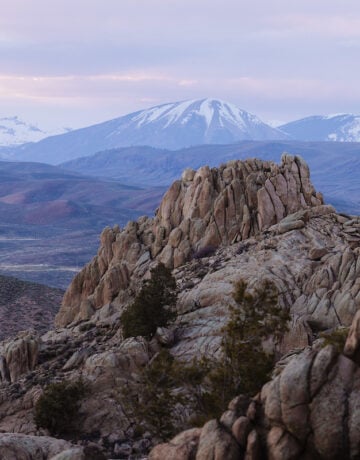 A sunset at Hartman Rocks with Carbon Peak seen behind.