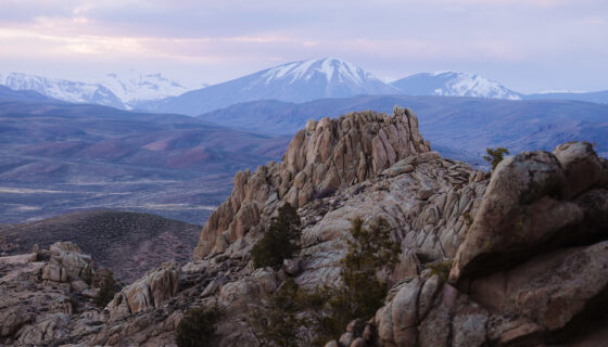 A sunset at Hartman Rocks with Carbon Peak seen behind.