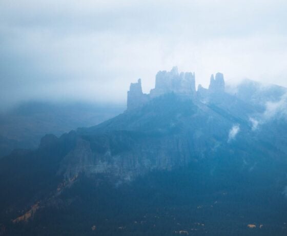View of the Castles on a rainy day.