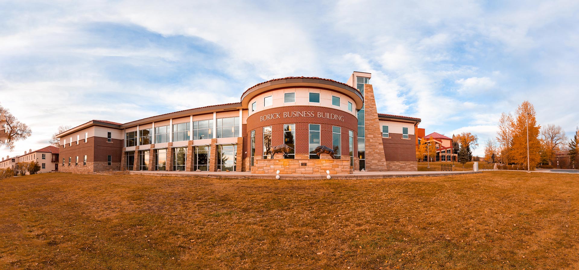 The Borick Business Building during peak fall colors.