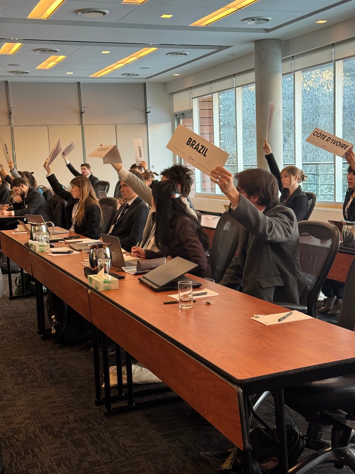 Students vote at Model UN in Banff.