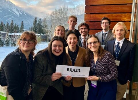 Maria Struble with students at Model UN in Banff.