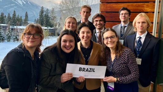 Maria Struble with students at Model UN in Banff.