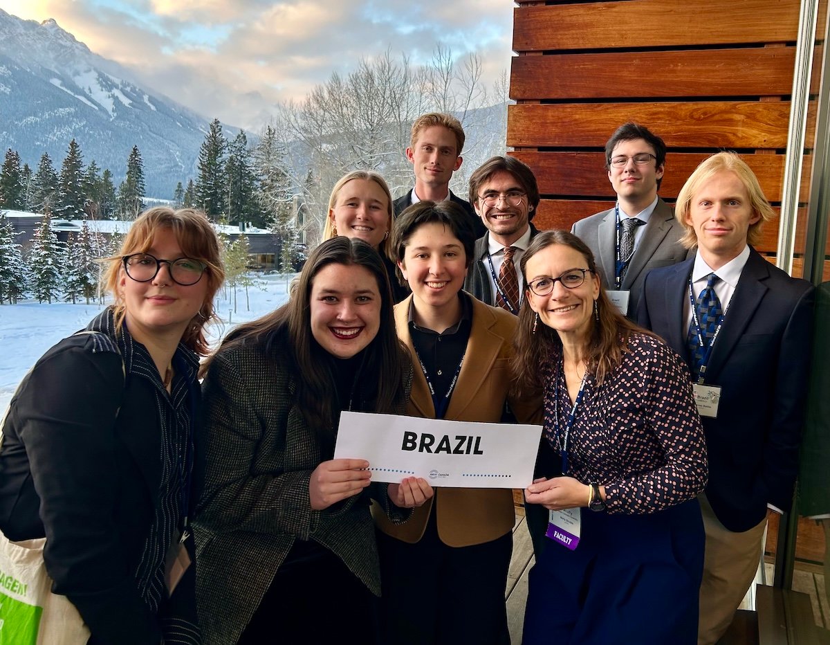 Maria Struble with students at Model UN in Banff.