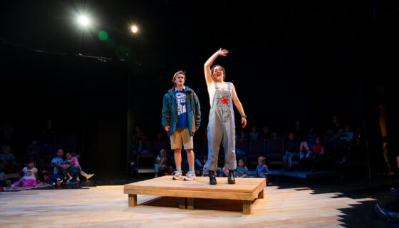 Two student actors perform a scene between a mother and her son after a large storm for Western Theatre Co's production of 'LOVE'.