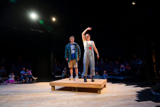 Two student actors perform a scene between a mother and her son after a large storm for Western Theatre Co's production of 'LOVE'.