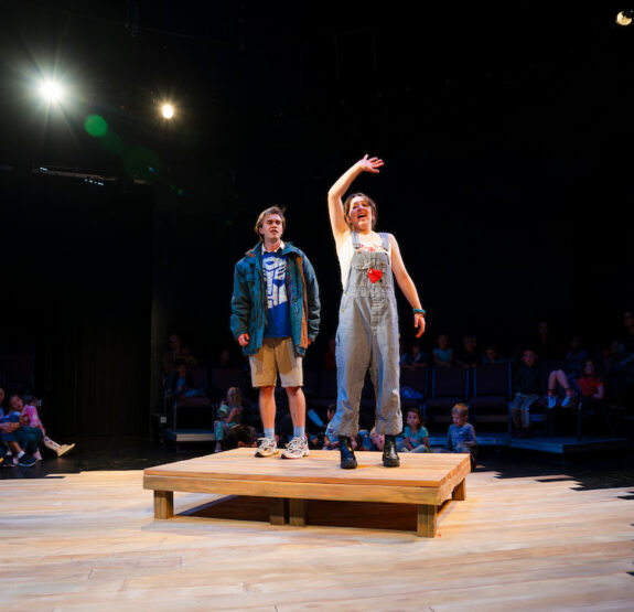 Two student actors perform a scene between a mother and her son after a large storm for Western Theatre Co's production of 'LOVE'.