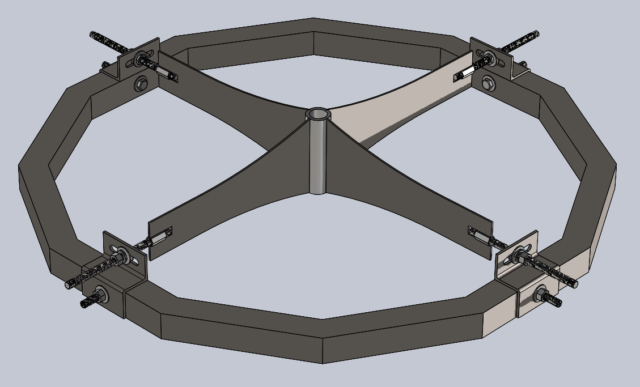 A rendering of the spider telescope from side.