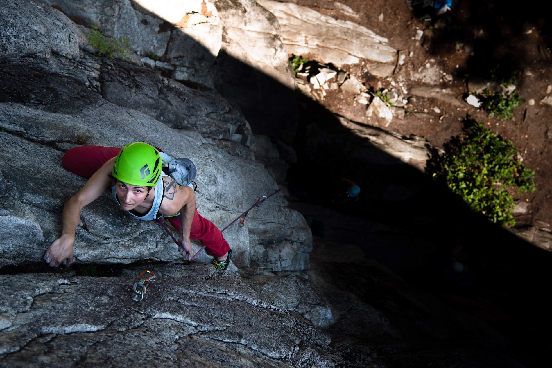 A climber ascends a route in Squamish, BC.