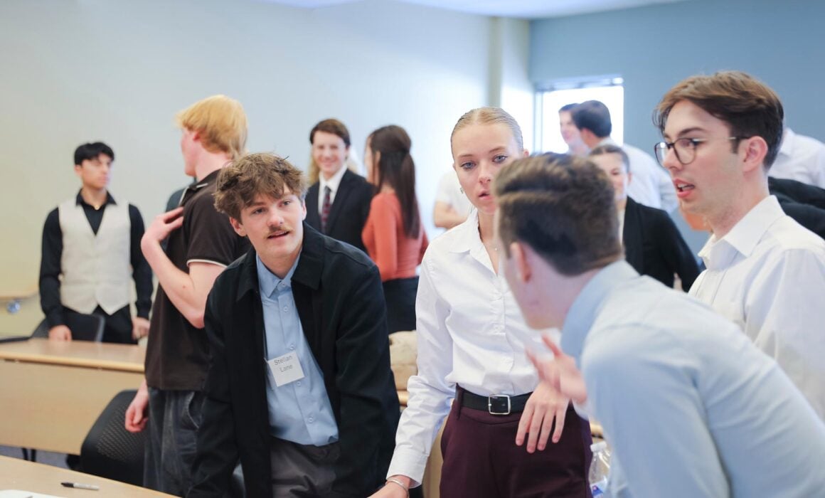 Prospective students participating in Borick Scholars Weekend prepare to present their projects.