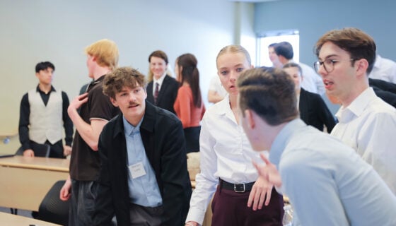 Prospective students participating in Borick Scholars Weekend prepare to present their projects.