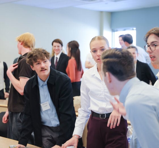 Prospective students participating in Borick Scholars Weekend prepare to present their projects.