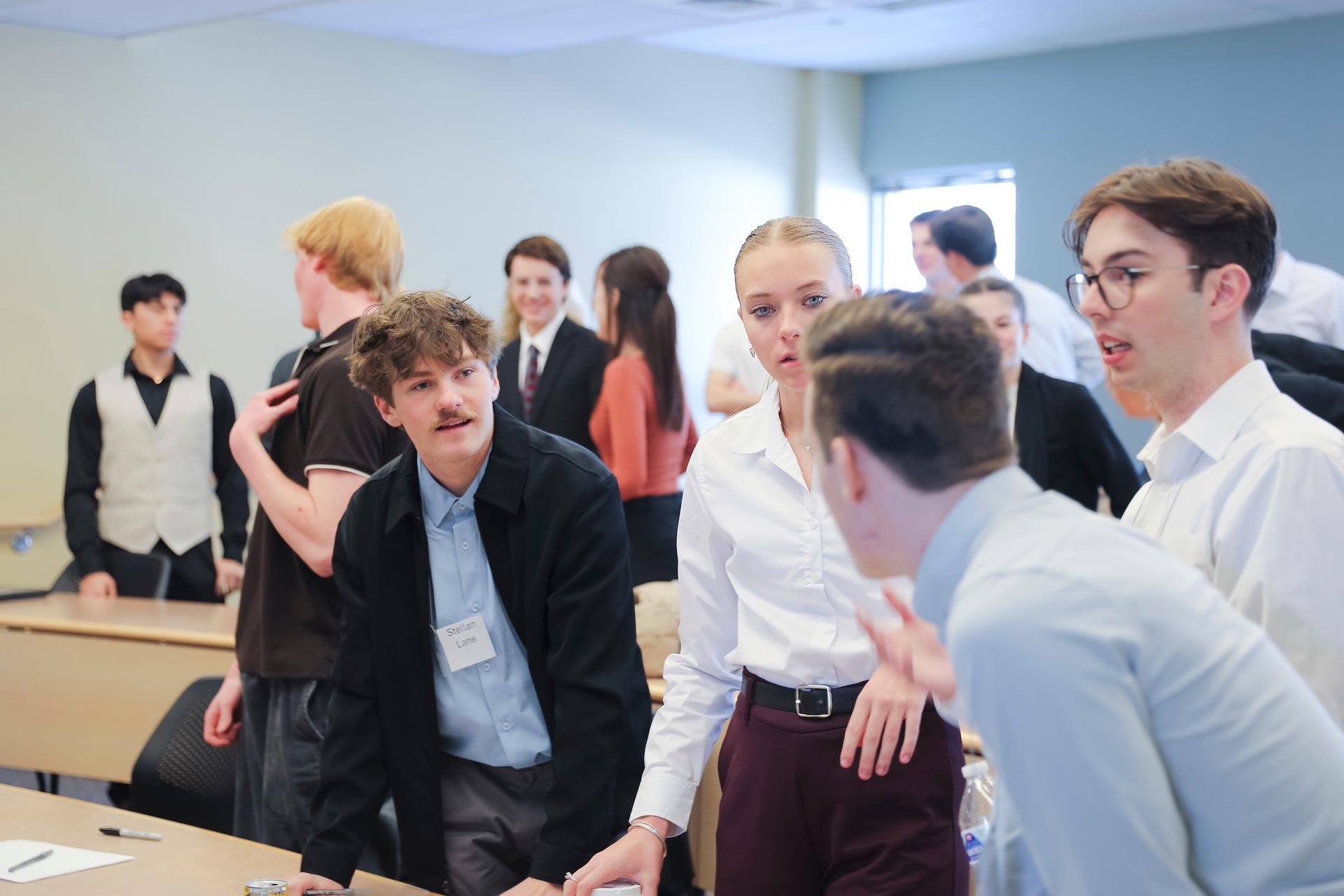 Prospective students participating in Borick Scholars Weekend prepare to present their projects.