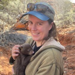 Madelon holds a bear cub while the mom got here radio collar changed.