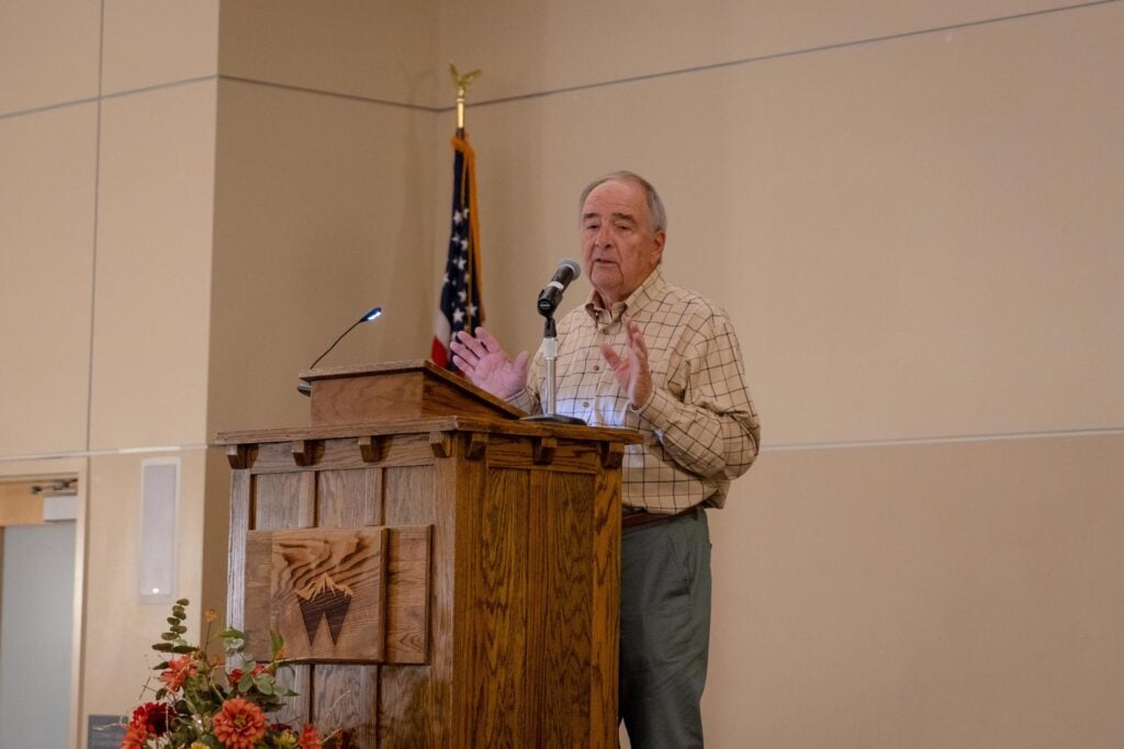 Dave Geiman gives a speech at a podium