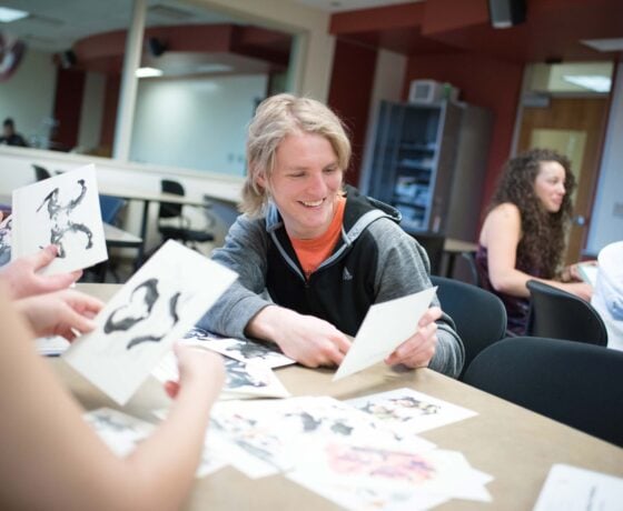 Students study in psychology class.